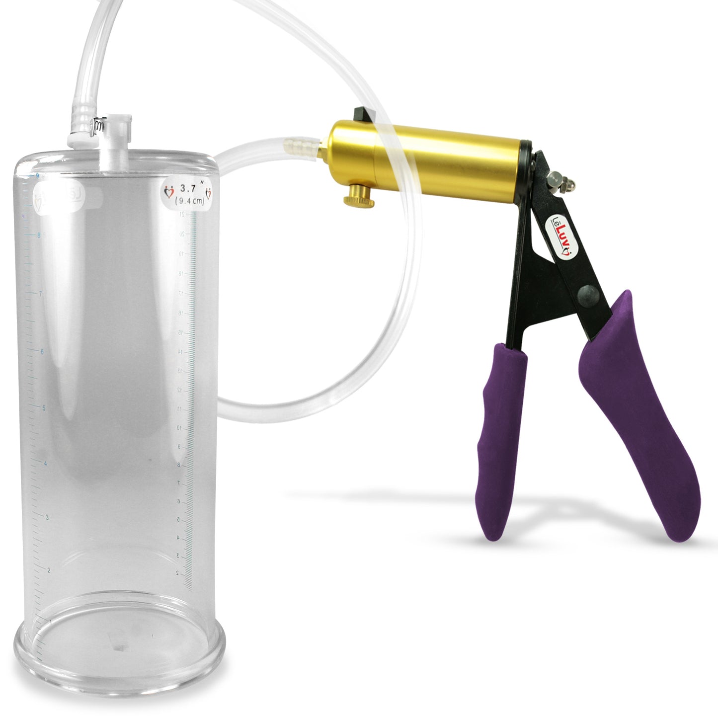 Ultima Brass Purple Penis Pump | Silicone Grip, Clear Hose | 9" Length - 3.70" Cylinder Diameter