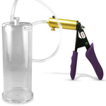 Ultima Brass Purple Penis Pump | Silicone Grip, Clear Hose | 9" Length - 3.70" Cylinder Diameter