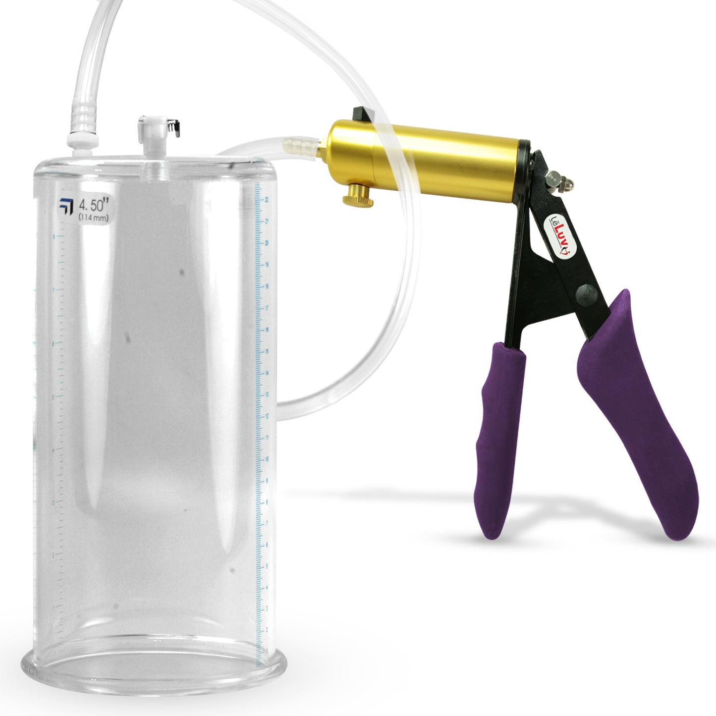Ultima Brass Purple Penis Pump | Silicone Grip, Clear Hose | 9" Length - 4.50" Cylinder Diameter
