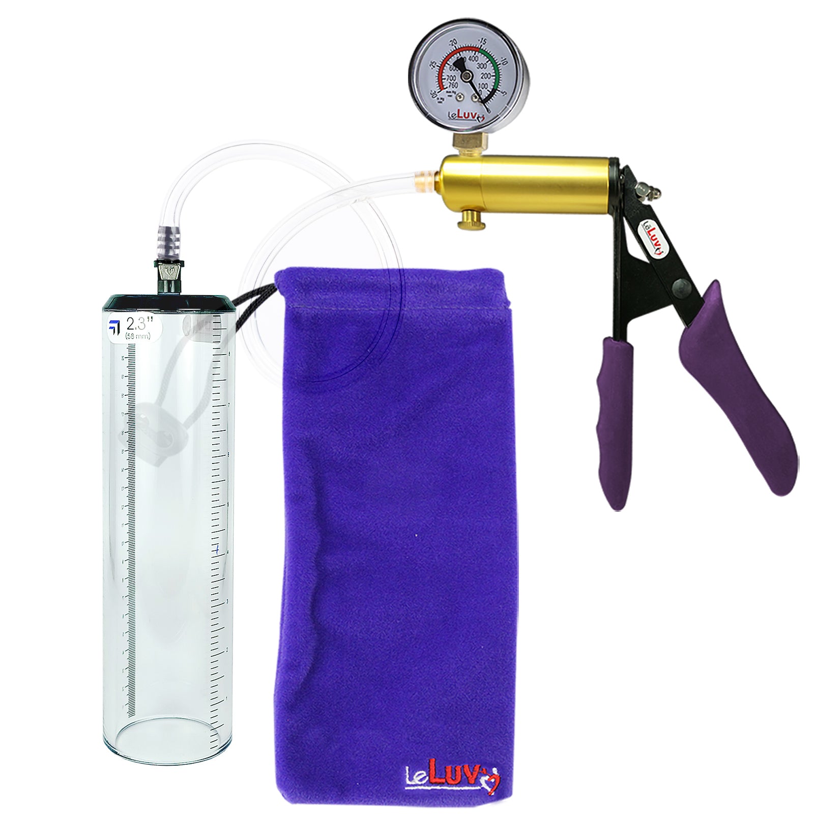 Ultima Brass Purple Penis Pump | Silicone Grip, Clear Hose + Gauge | 9" x 2.3" Thick-Walled Cylinder