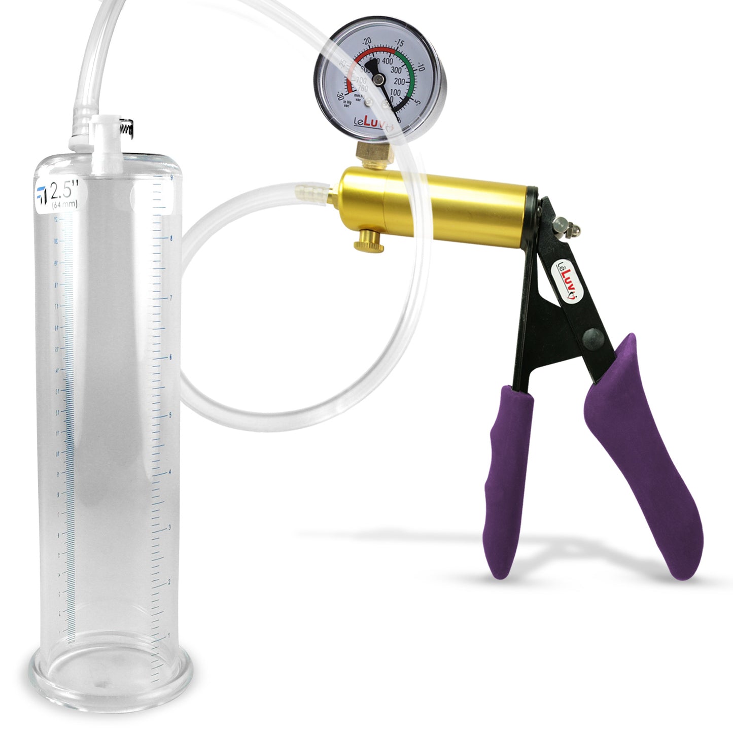 Ultima Brass Purple Penis Pump | Silicone Grip, Clear Hose + Gauge | 9" Length x 2.50" Cylinder Diameter