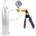 Ultima Brass Purple Penis Pump | Silicone Grip, Clear Hose + Gauge | 9" Length x 2.50" Cylinder Diameter