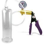 Ultima Brass Purple Penis Pump | Silicone Grip, Clear Hose + Gauge | 9" Length x 2.875" Cylinder Diameter