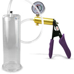 Ultima Brass Purple Penis Pump | Silicone Grip, Clear Hose + Gauge | 9" Length x 3.00" Cylinder Diameter