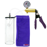 Ultima Brass Purple Penis Pump | Silicone Grip, Clear Hose + Gauge | 9" x 3.1" Thick-Walled Cylinder