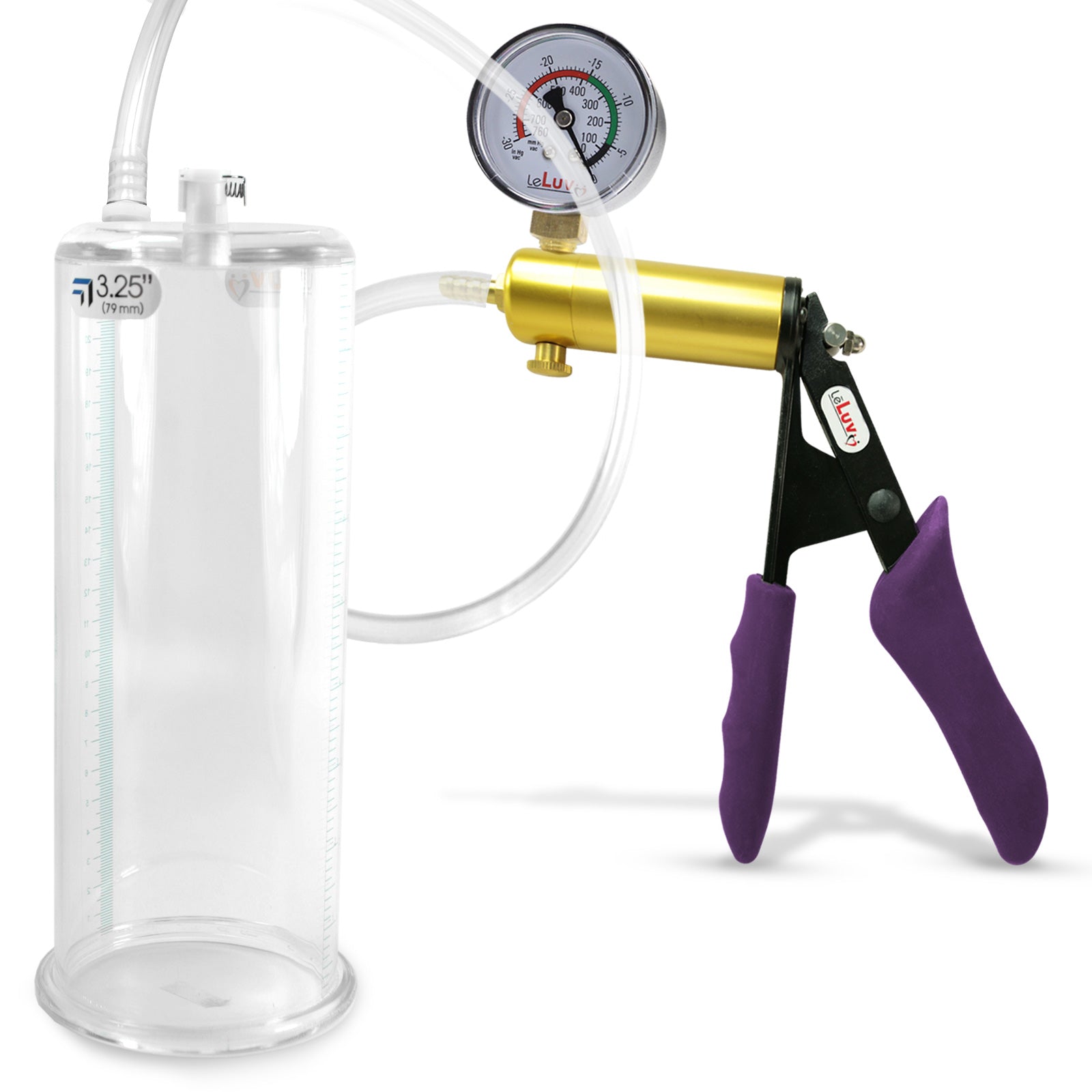 Ultima Brass Purple Penis Pump | Silicone Grip, Clear Hose + Gauge | 9" Length x 3.25" Cylinder Diameter