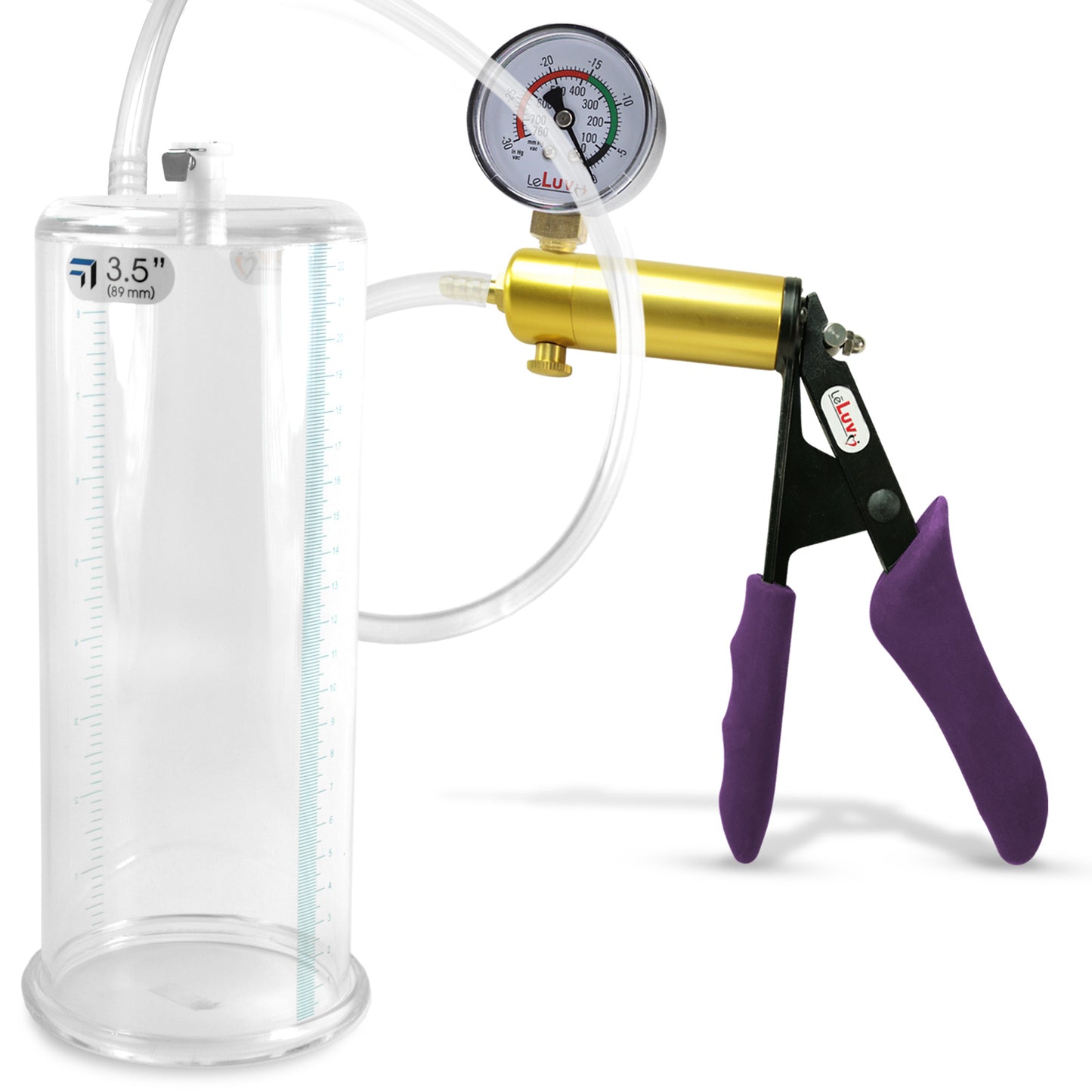 Ultima Brass Purple Penis Pump | Silicone Grip, Clear Hose + Gauge | 9" Length x 3.50" Cylinder Diameter