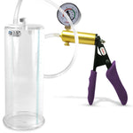 Ultima Brass Purple Penis Pump | Silicone Grip, Clear Hose + Gauge | 9" Length x 3.50" Cylinder Diameter