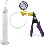 Ultima Brass Purple Penis Pump | Silicone Grip, Clear Hose + Gauge & Cover | 9" Length 1.35" Cylinder Diameter