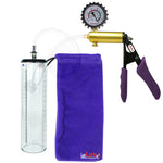 Ultima Brass Purple Penis Pump | Silicone Grip, Clear Hose + Protected Gauge | 9" x 2.3" Thick-Walled Cylinder