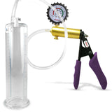 Ultima Brass Purple Penis Pump | Silicone Grip, Clear Hose + Gauge & Cover | 9" Length 2.50" Cylinder Diameter