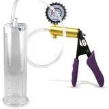 Ultima Brass Purple Penis Pump | Silicone Grip, Clear Hose + Gauge & Cover | 9" Length 2.75" Cylinder Diameter