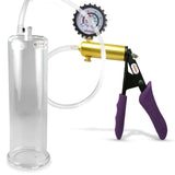 Ultima Brass Purple Penis Pump | Silicone Grip, Clear Hose + Gauge & Cover | 9" Length 2.875" Cylinder Diameter