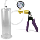 Ultima Brass Purple Penis Pump | Silicone Grip, Clear Hose + Gauge & Cover | 9" Length 3.00" Cylinder Diameter