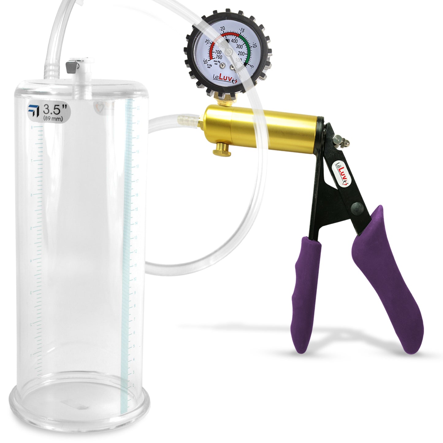 Ultima Brass Purple Penis Pump | Silicone Grip, Clear Hose + Gauge & Cover | 9" Length 3.50" Cylinder Diameter