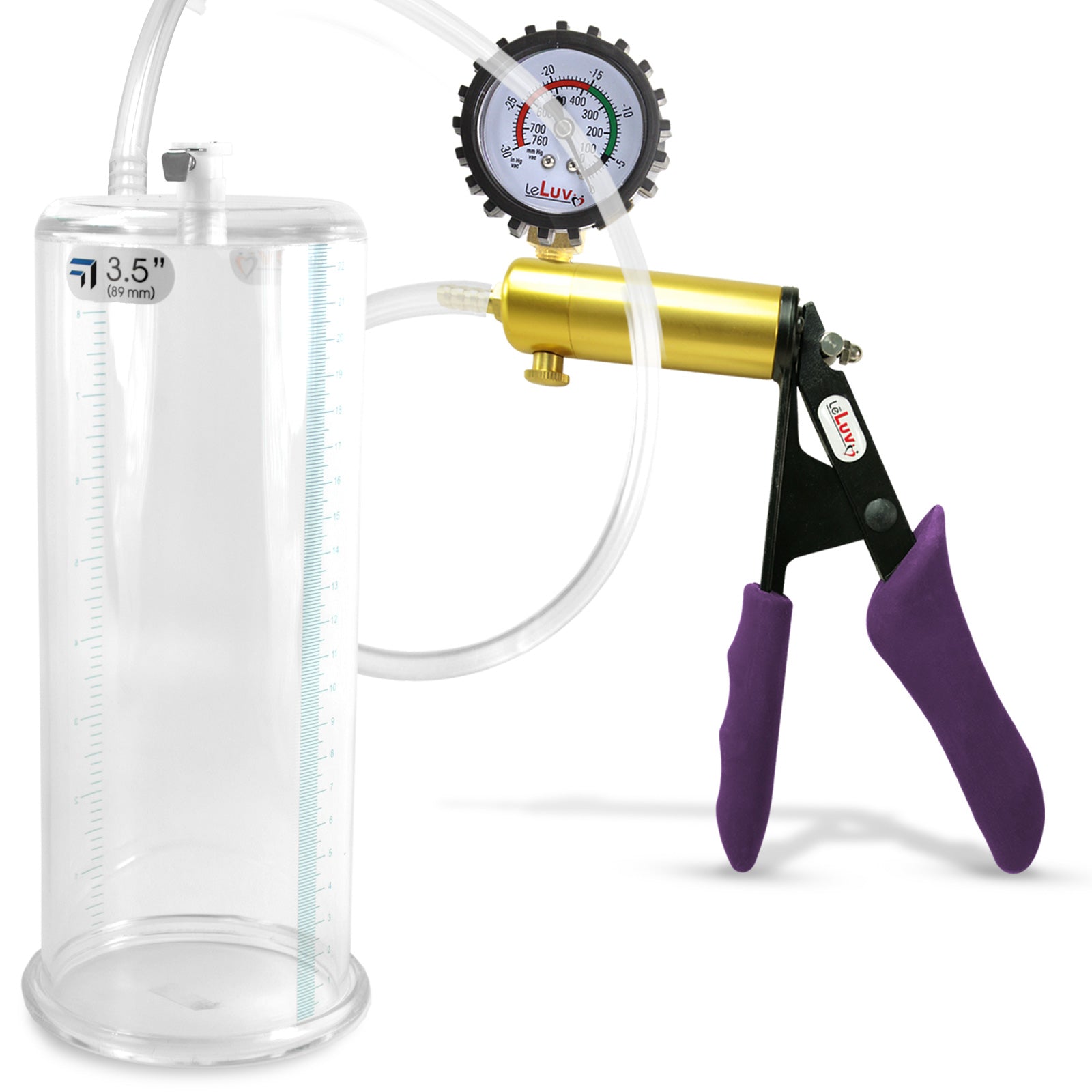 Ultima Brass Purple Penis Pump | Silicone Grip, Clear Hose + Gauge & Cover | 9" Length 3.50" Cylinder Diameter