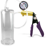 Ultima Brass Purple Penis Pump | Silicone Grip, Clear Hose + Gauge & Cover | 9" Length 3.70" Cylinder Diameter