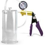 Ultima Brass Purple Penis Pump | Silicone Grip, Clear Hose + Gauge & Cover | 9" Length 4.50" Cylinder Diameter