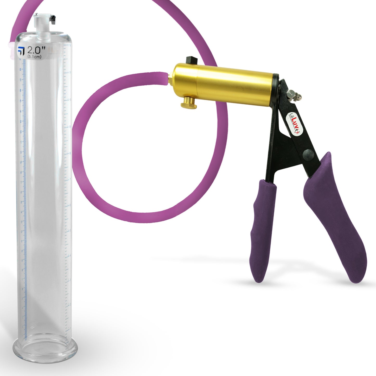 Ultima Brass Purple Penis Pump | Silicone Grip, Silicone Hose | 12" Length - 2.00" Cylinder Diameter