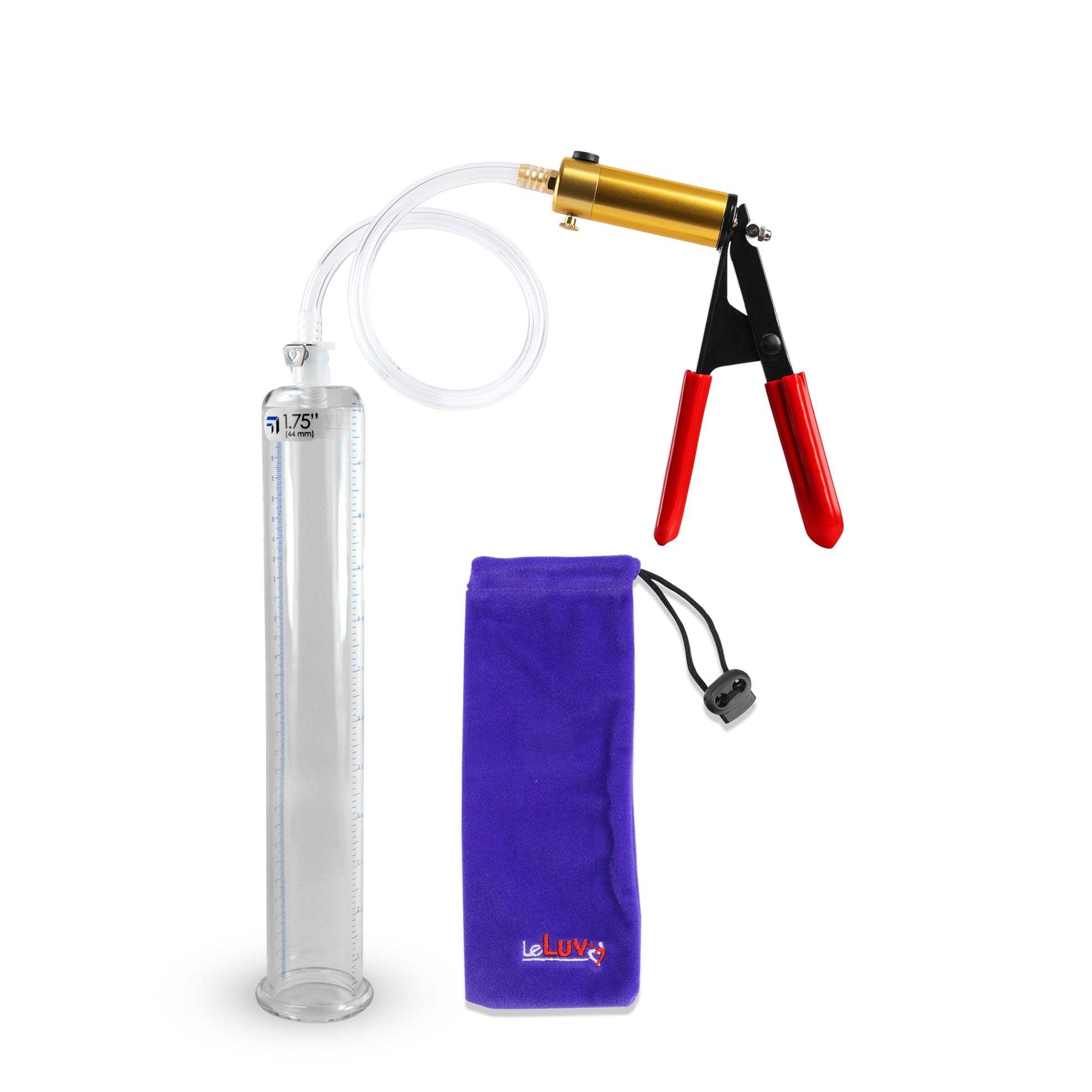 Ultima Brass Red Penis Pump | Rubber Grip, Clear Hose | 12" x 1.75" Cylinder