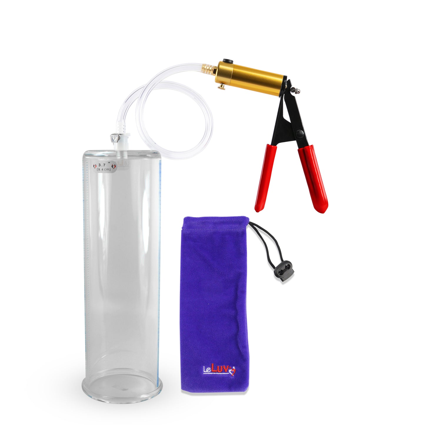 Ultima Brass Red Penis Pump | Rubber Grip, Clear Hose | 12" x 3.70" Cylinder