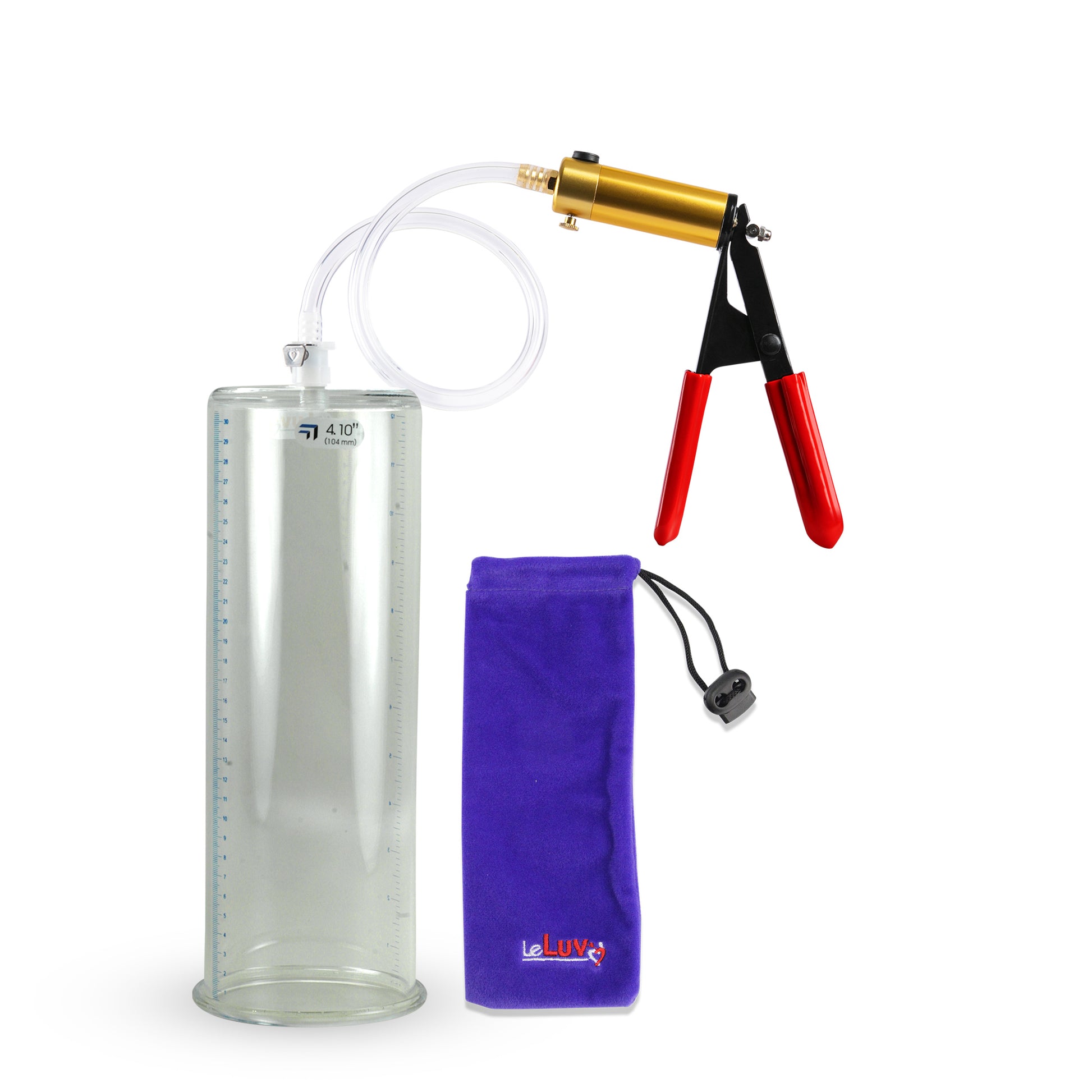 Ultima Brass Red Penis Pump | Rubber Grip, Clear Hose | 12" x 4.10" Cylinder 