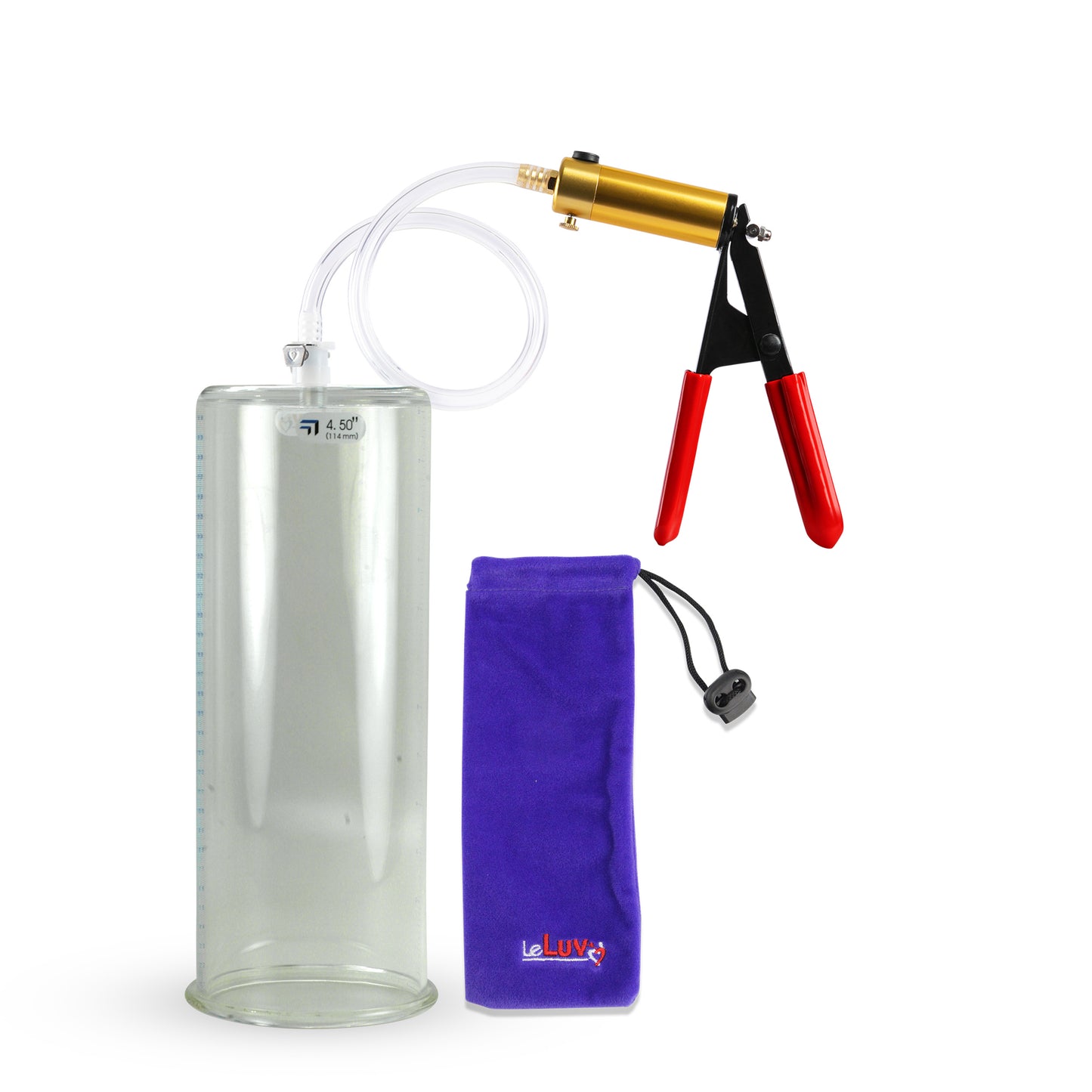 Ultima Brass Red Penis Pump | Rubber Grip, Clear Hose | 12" x 4.50" Cylinder 