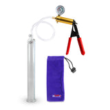 Ultima Brass Red Penis Pump | Rubber Grip, Clear Hose + Gauge | 12" x 1.35" Cylinder