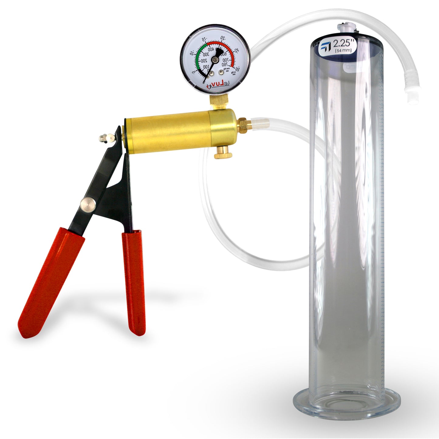 Ultima Silver Red Penis Pump | Rubber Grip, Silicone Hose + Gauge | 12" x 2.25" Wide Flange Cylinder