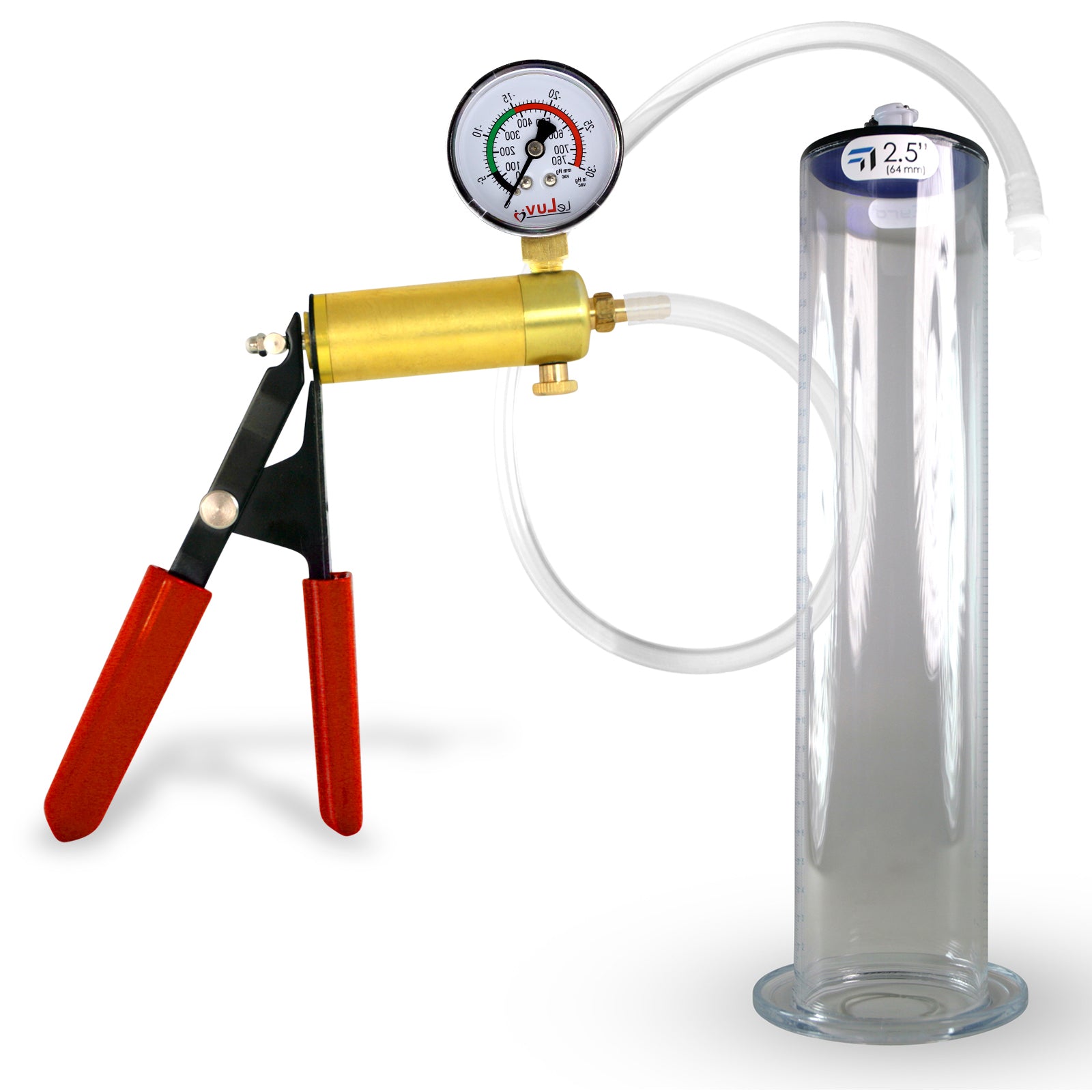 Ultima Silver Red Penis Pump | Rubber Grip, Silicone Hose + Gauge | 12" x 2.50" Wide Flange Cylinder