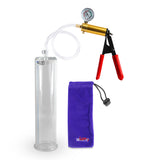 Ultima Brass Red Penis Pump | Rubber Grip, Clear Hose + Gauge | 12" x 2.75" Cylinder