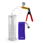 Ultima Brass Red Penis Pump | Rubber Grip, Clear Hose + Gauge | 12" x 3.70" Cylinder