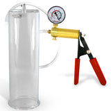 Ultima Red Rubber Grip, Clear Hose | Penis Pump + Gauge | 12" x 3.70" Cylinder