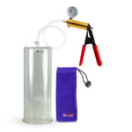 Ultima Brass Red Penis Pump | Rubber Grip, Clear Hose + Gauge | 12" x 4.50" Cylinder 