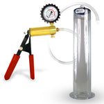 Ultima Silver Red Penis Pump | Rubber Grip, Silicone Hose + Protected Gauge | 12" x 2.25" Wide Flange Cylinder