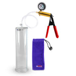 Ultima Brass Red Penis Pump | Rubber Grip, Clear Hose + Protected Gauge | 12" x 3.25"