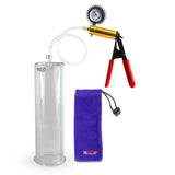 Ultima Brass Red Penis Pump | Rubber Grip, Clear Hose + Protected Gauge | 9" x 3.50"