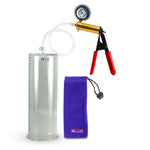 Ultima Brass Red Penis Pump | Rubber Grip, Clear Hose +  Protected Gauge | 9" x 4.10" Cylinder 