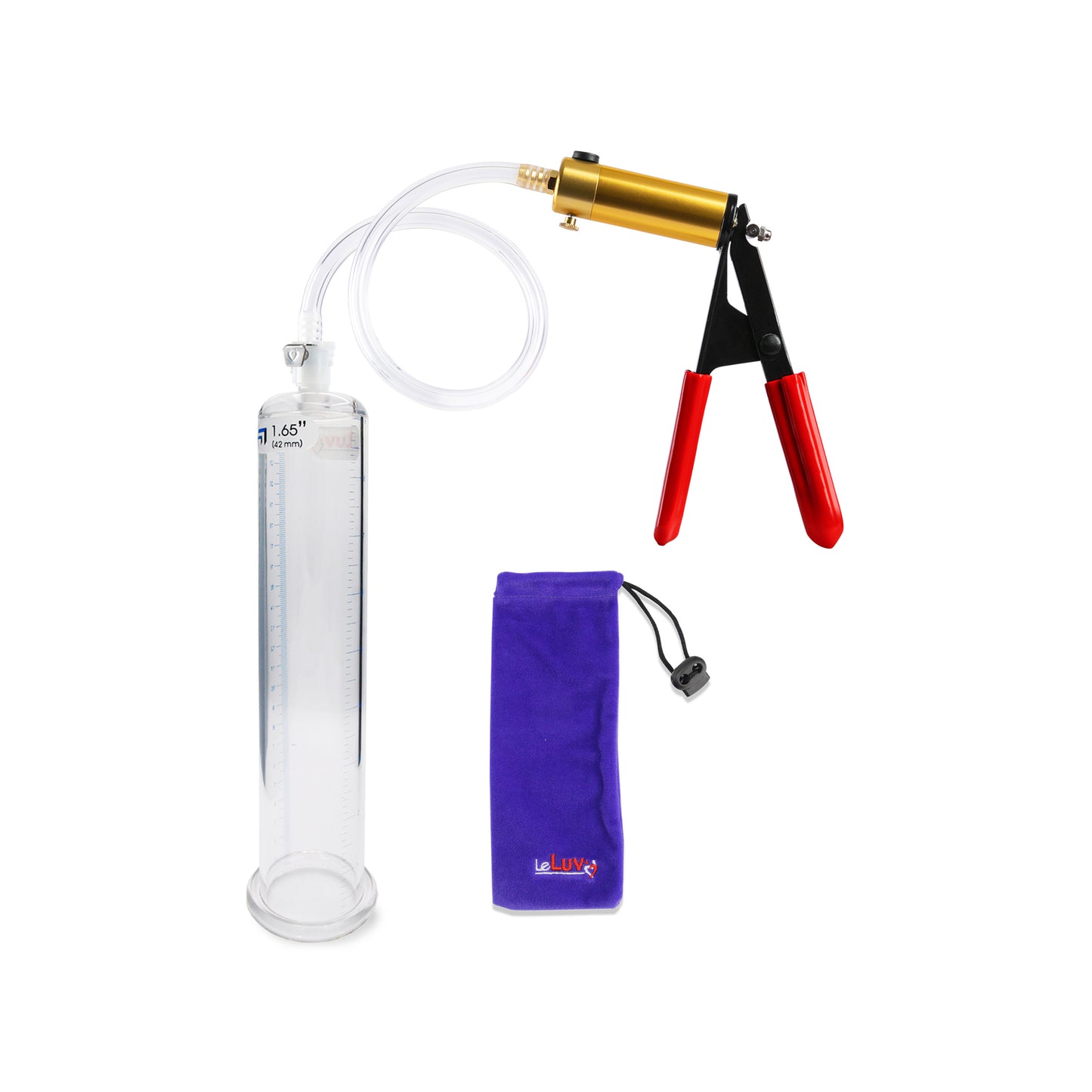 Ultima Silver Red Penis Pump | Rubber Grip, Silicone Hose | 9" x 1.65" Cylinder 