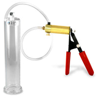 LeLuv® Silver Ultima Penis Pump - Red Rubber Grip, Silicone Hose with Round Flange Cylinder - Choose Length & Diameter