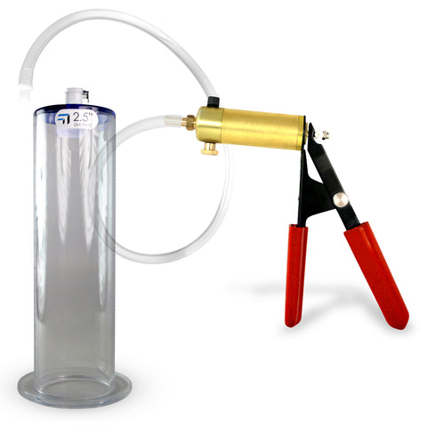 LeLuv® Silver Ultima Penis Pump - Red Rubber Grip, Silicone Hose with Wide Flange Cylinder - Choose Length & Diameter