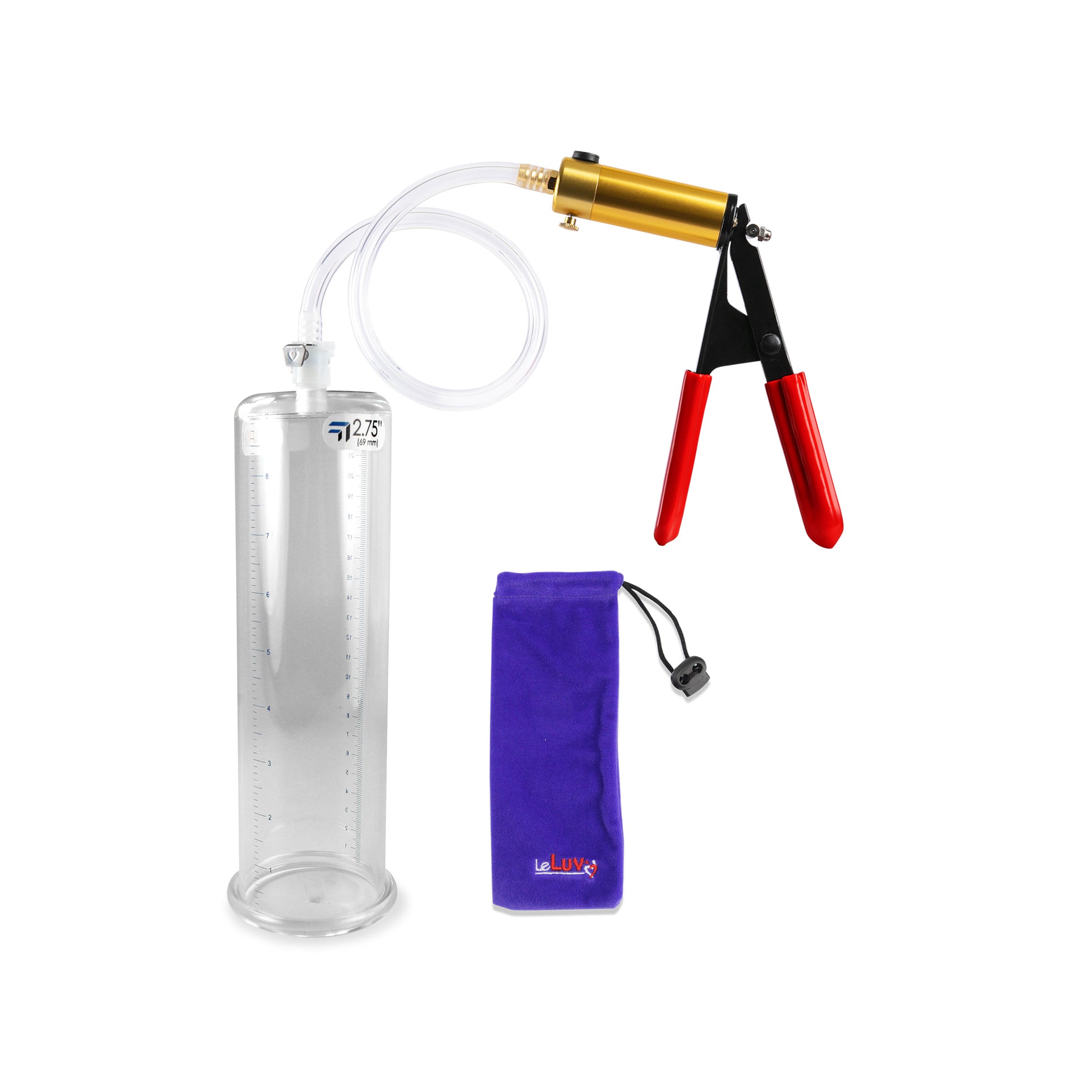 Ultima Silver Red Penis Pump | Rubber Grip, Silicone Hose | 9" x 2.75" Cylinder