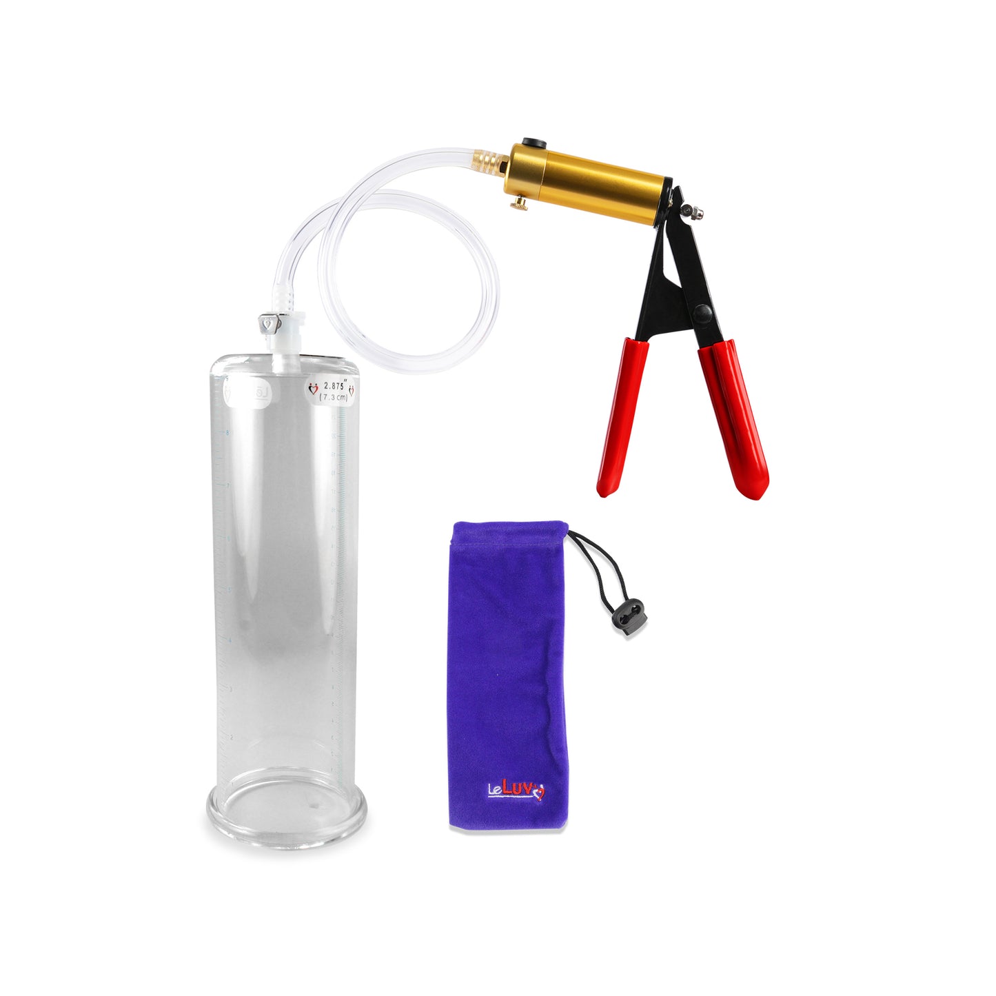 Ultima Brass Red Penis Pump | Rubber Grip, Clear Hose | 9" x 2.875" Cylinder