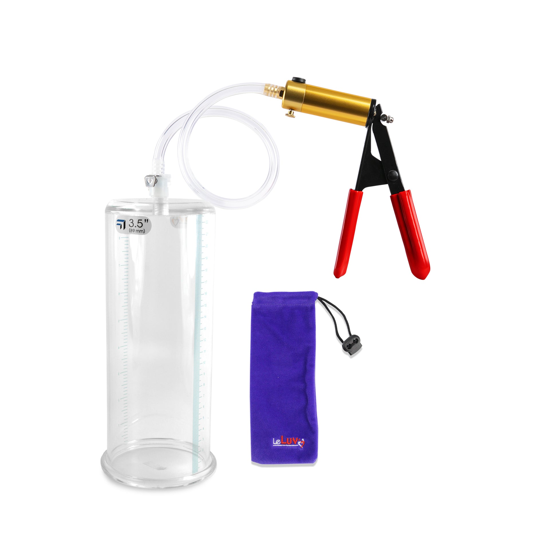 Ultima Brass Red Penis Pump | Rubber Grip, Clear Hose | 9" x 3.50" Cylinder