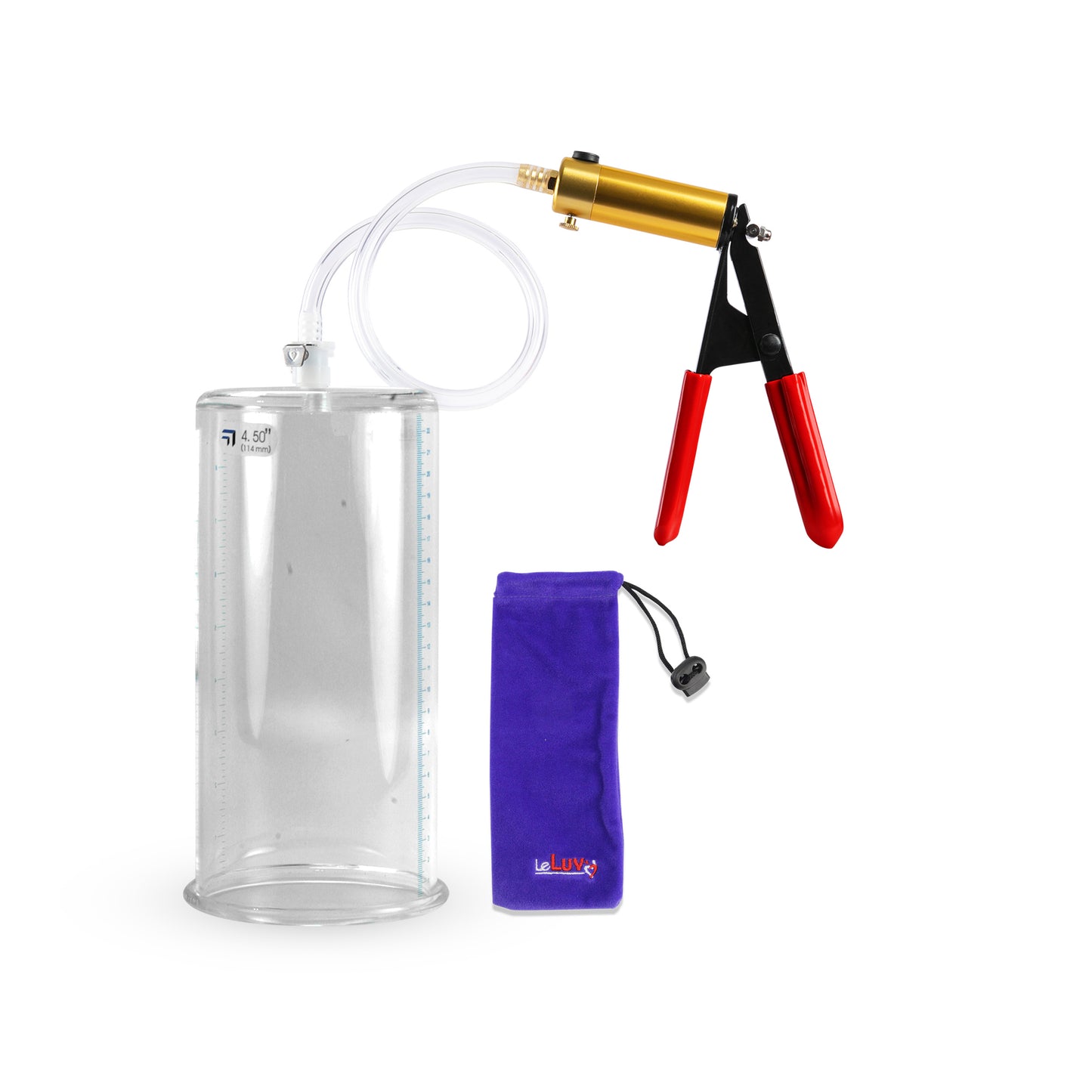 Ultima Brass Red Penis Pump | Rubber Grip, Clear Hose | 9" x 4.50" Cylinder 