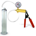 Ultima Silver Red Penis Pump | Rubber Grip, Silicone Hose + Gauge | 9" x 1.75" Wide Flange Cylinder