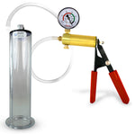 Ultima Silver Red Penis Pump | Rubber Grip, Silicone Hose + Gauge | 9" x 2.125" Wide Flange Cylinder