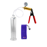 Ultima Brass Red Penis Pump | Rubber Grip, Clear Hose + Gauge | 9" x 2.125" Cylinder