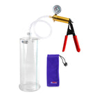 Ultima Brass Red Penis Pump | Rubber Grip, Clear Hose + Gauge | 9" x 3.50" Cylinder