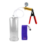 Ultima Brass Red Penis Pump | Rubber Grip, Clear Hose + Gauge | 9" x 3.70" Cylinder